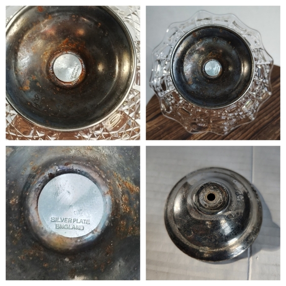 Glass Tidbit Tray Candy Dish W Silver Plated Handle England Jewelry Display Dish - Picture 3 of 16